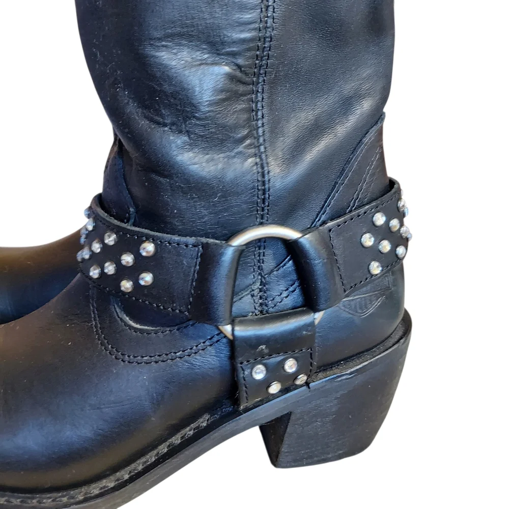 Harley-Davidson Studded Harness Motorcycle Boots Black Leather Mid Calf 7 - Picture 6 of 10
